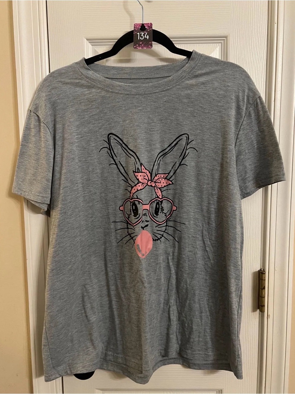 Girls' Gray Bunny Graphic Tee with Pink Accents